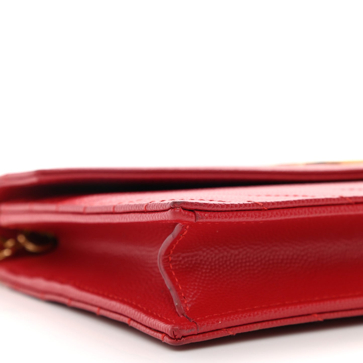 Grain De Poudre Matelasse Chevron Monogram Envelope Chain Wallet Red