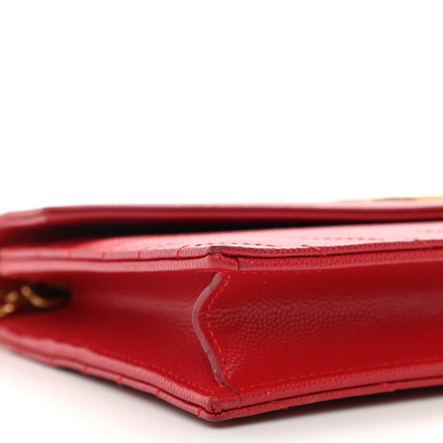 Saint Laurent Grain De Poudre Matelasse Chevron Monogram Envelope Chain Wallet Red 16 of 23