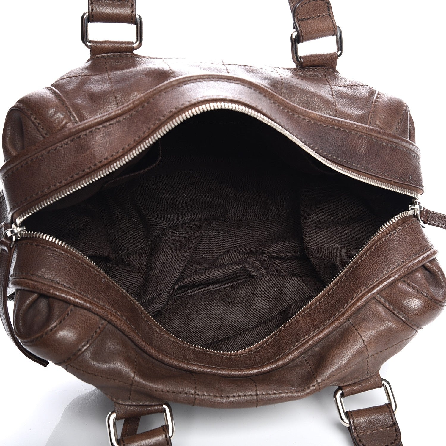 Chanel Calfskin Square Stitch Round Bowling Bag Brown 9 of 14