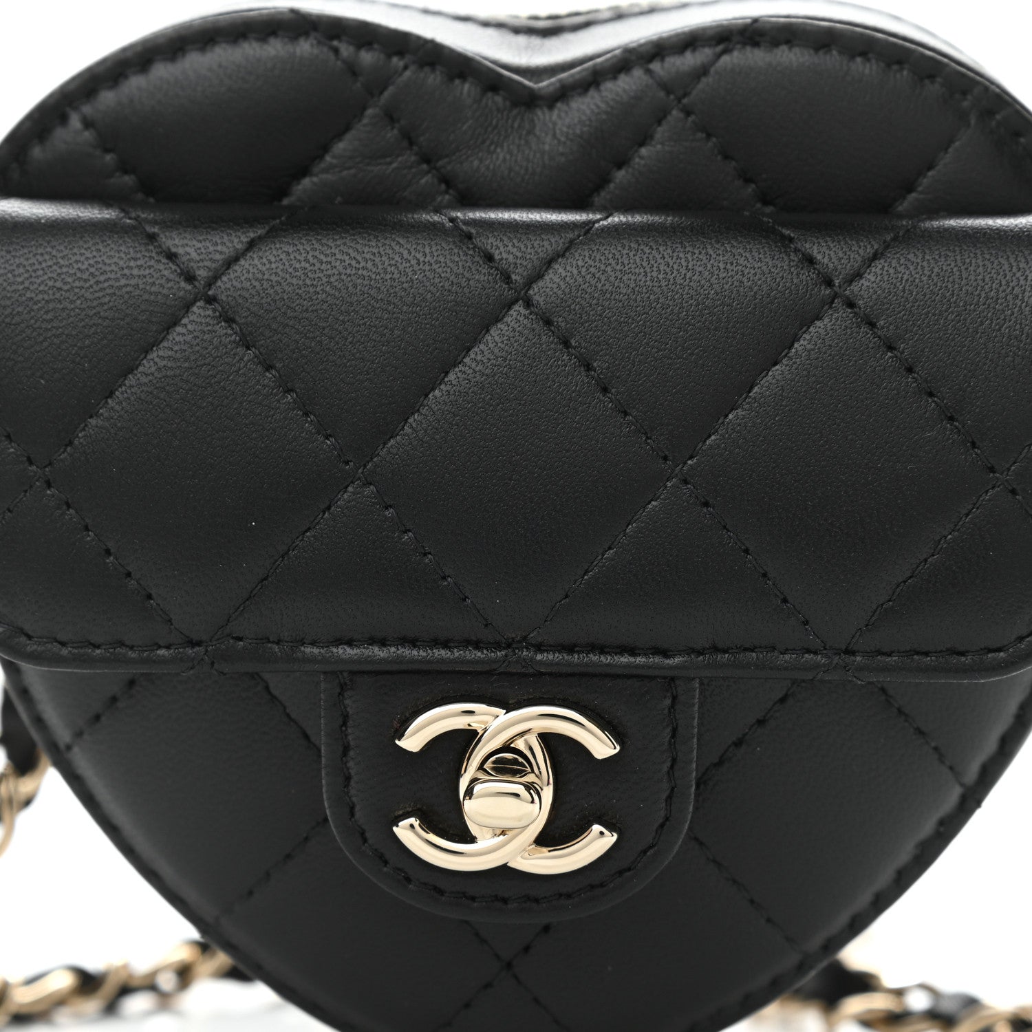 Chanel Lambskin Quilted CC In Love Heart Waist Belt Bag With Chain Black 8 of 11