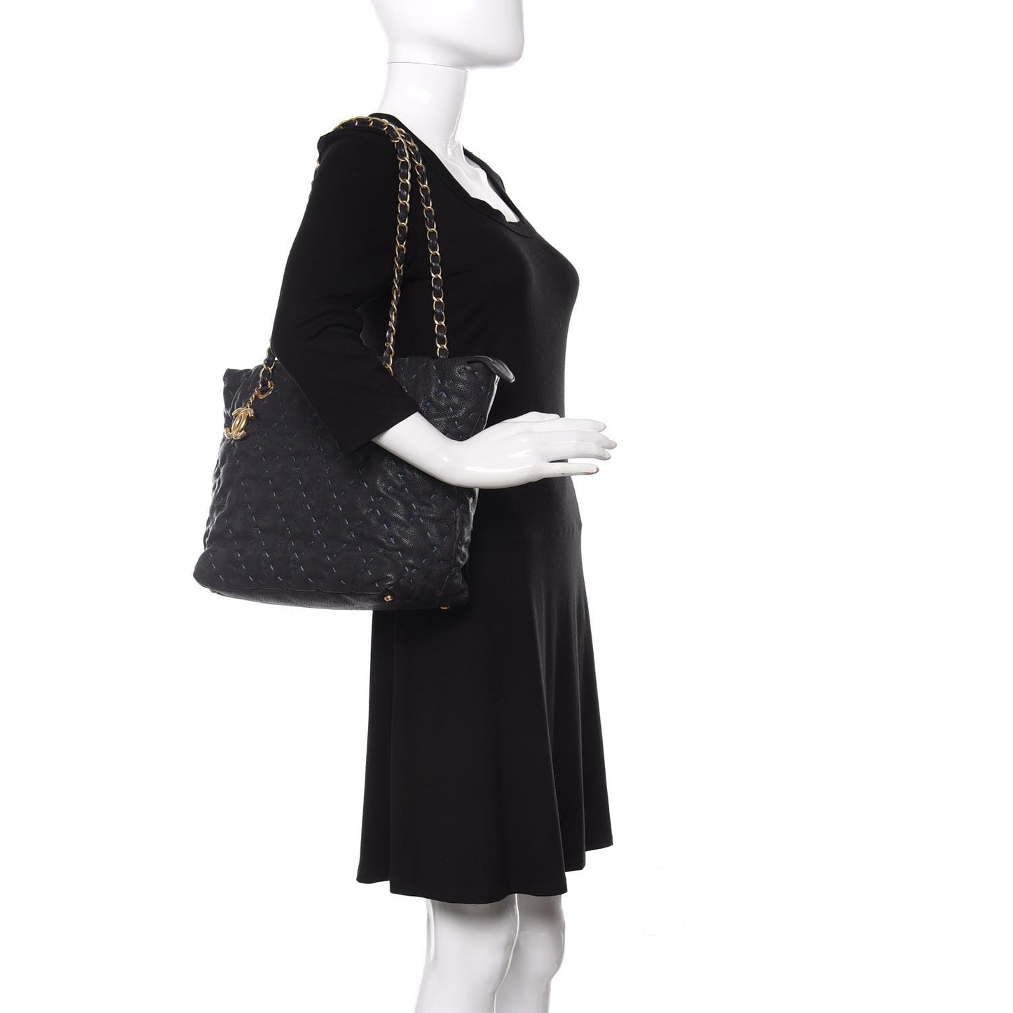 Caviar Stitched Tote Blue