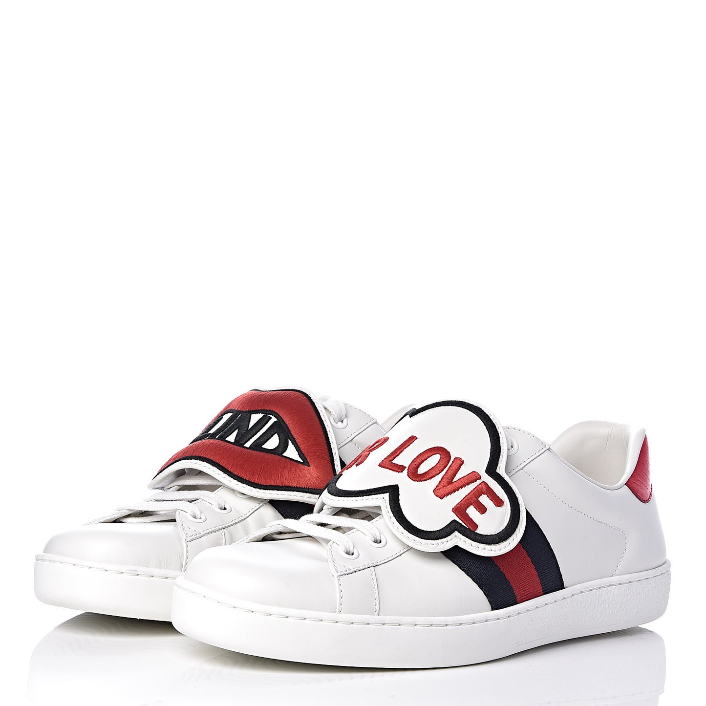 Calfskin Ayers Web Blind for Love Embroidered Mens Ace Sneakers 8 White