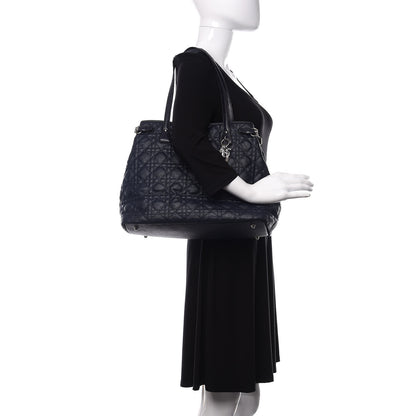Christian Dior Coated Canvas Cannage Medium Panarea Tote Navy 2 of 12