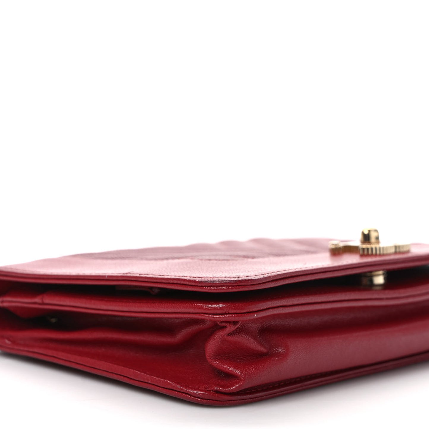Sheepskin Caviar Chevron Quilted Vintage Mademoiselle Wallet On Chain WOC Red