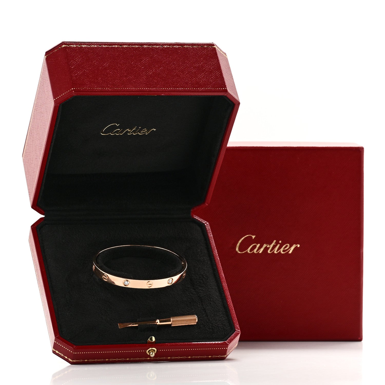 Cartier 18K Pink Gold 4 Diamond LOVE Bracelet 17 9 of 9
