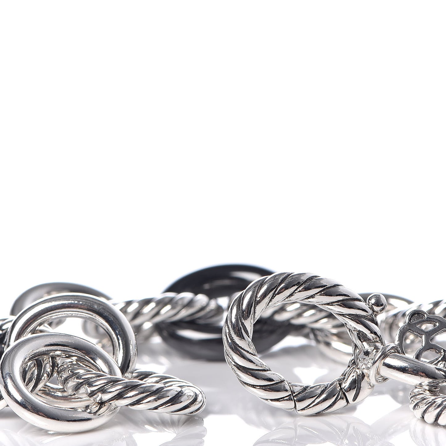 Sterling Silver Ceramic 13mm Large Oval Link Bracelet Black