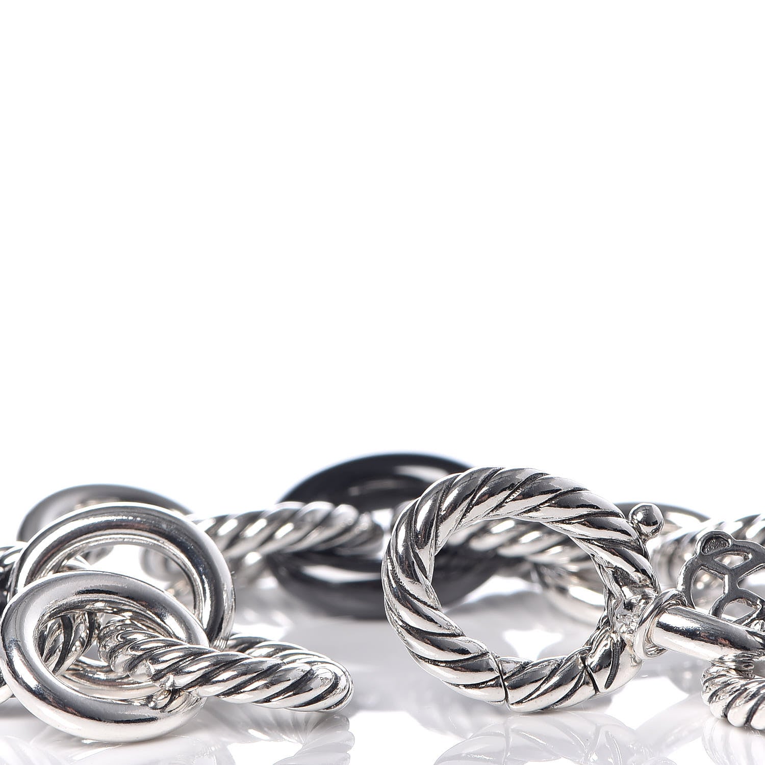 David Yurman Sterling Silver Ceramic 13mm Large Oval Link Bracelet Black 5 of 5