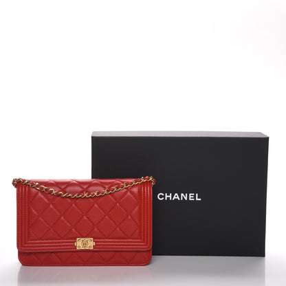 Chanel Lambskin Quilted Boy Wallet On Chain WOC Red 9 of 9