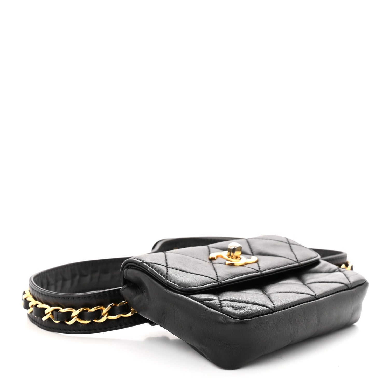Chanel Lambskin Quilted Waist Chain Belt Flap Bag Black 4 of 11