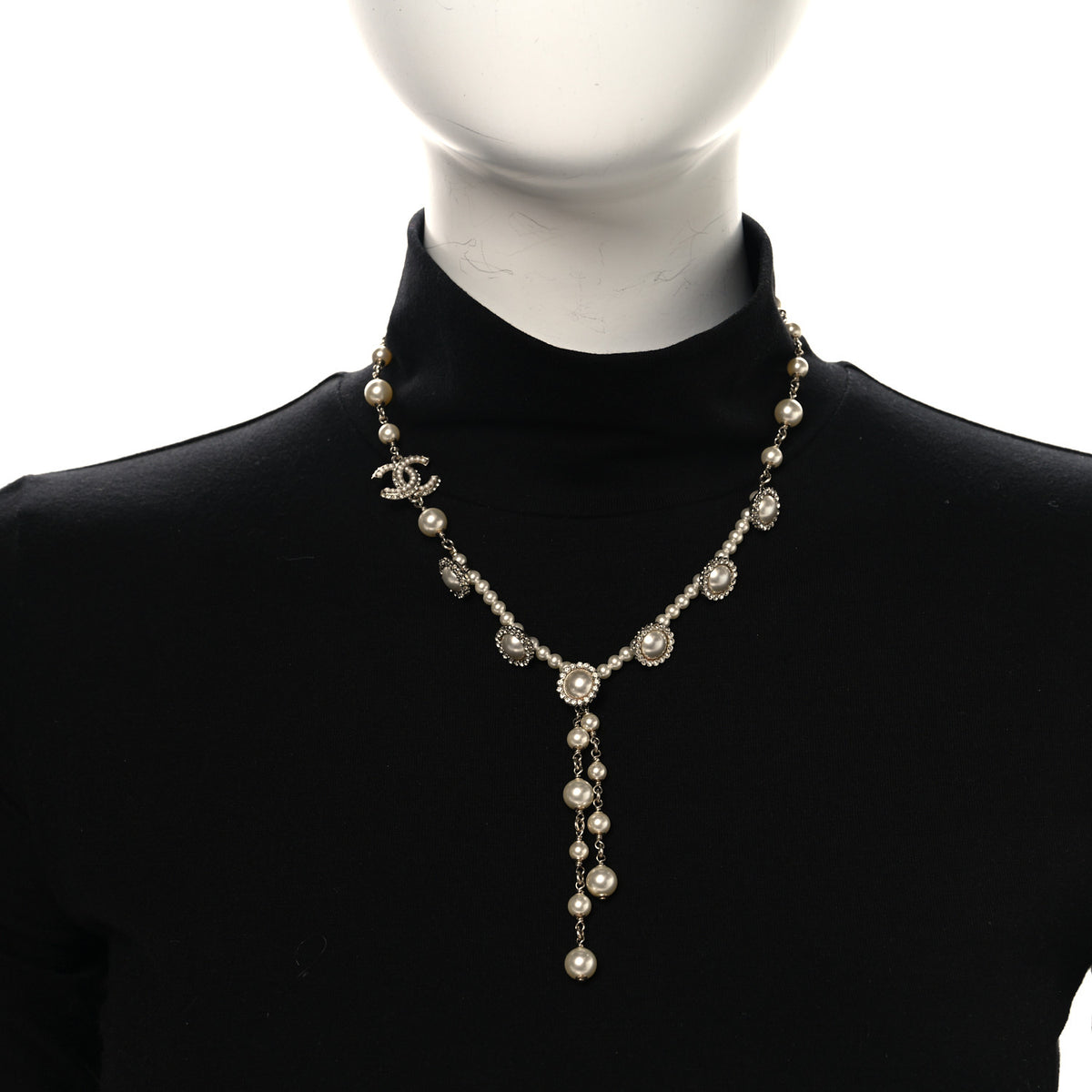 Chanel Pearl Crystal CC Short Logo Necklace Gold 2 of 4