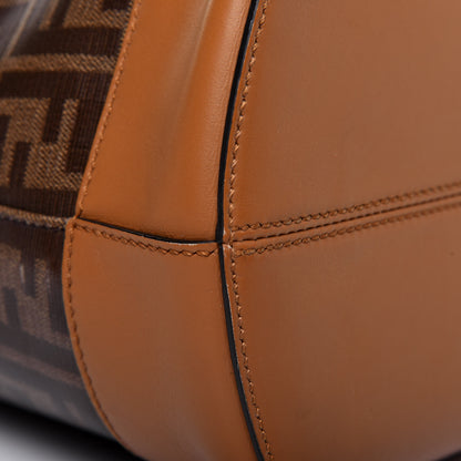 Fendi Glazed Fabric Vitello Century FF 1974 Stamp Patch Shopping Tote Mogano Panna Caramello 21 of 24