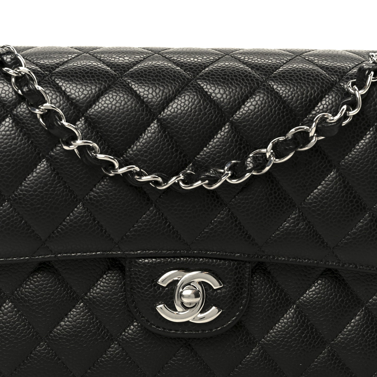 Caviar Quilted Medium Double Flap Black