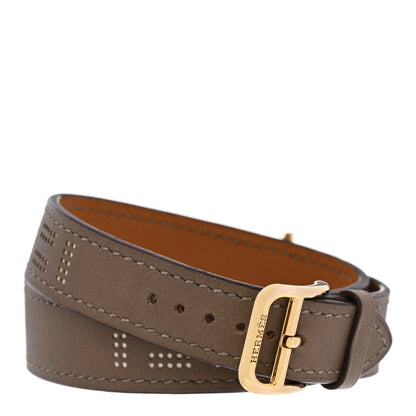 Hermes Stainless Steel Swift 21mm Heure H Hour Perforated Double Tour Quartz Watch Etoupe 3 of 4