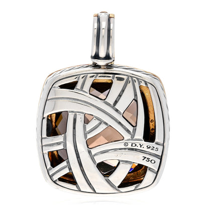 David Yurman Sterling Silver 18K Yellow Gold Diamond Smoky Quartz 19mm Albion Enhancer Pendant 3 of 5