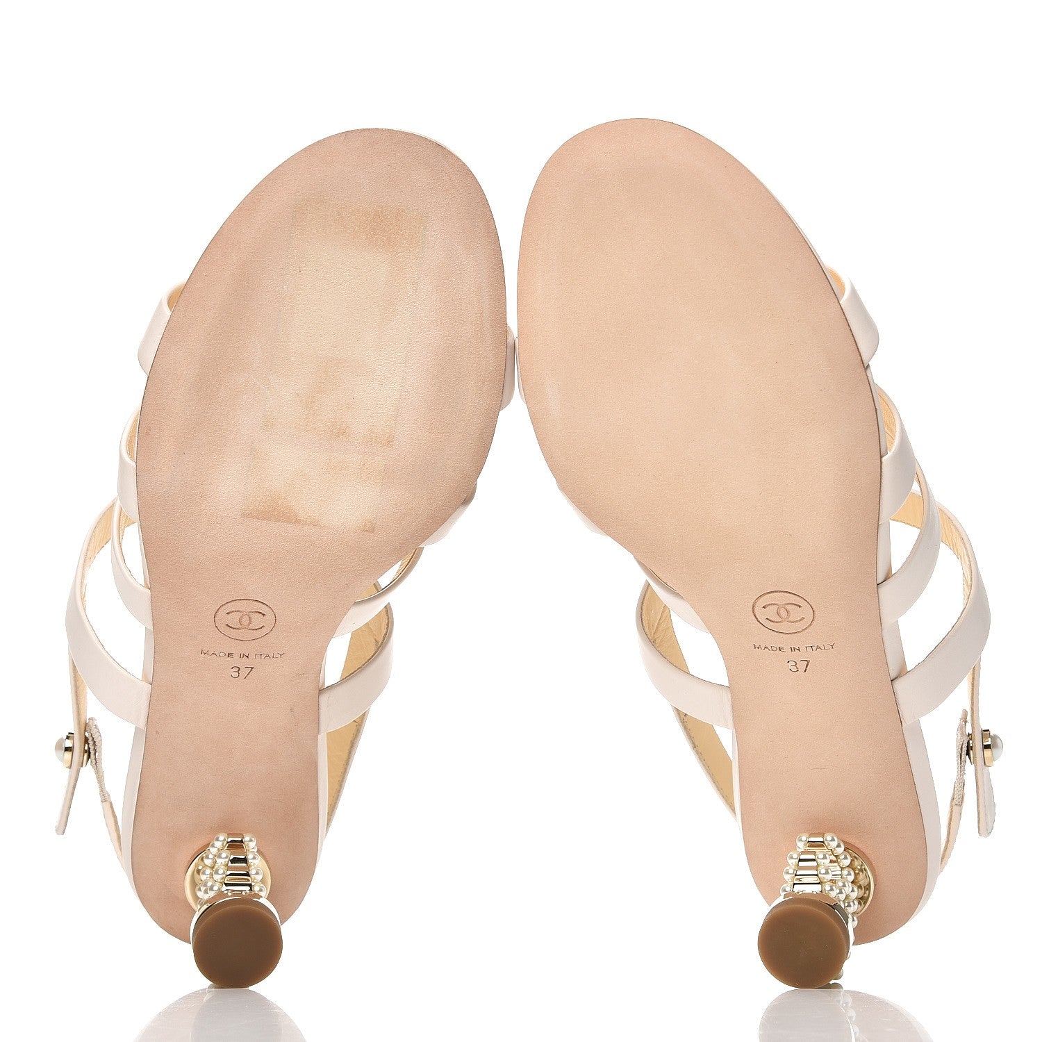 Chanel Calfskin Pearl Strappy Sandals 37 White 5 of 11