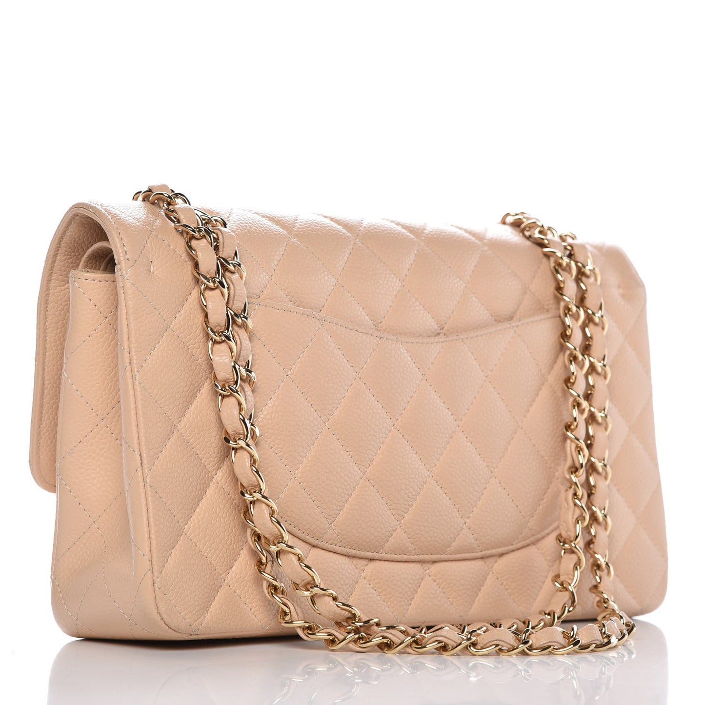 Caviar Quilted Medium Double Flap Beige Clair