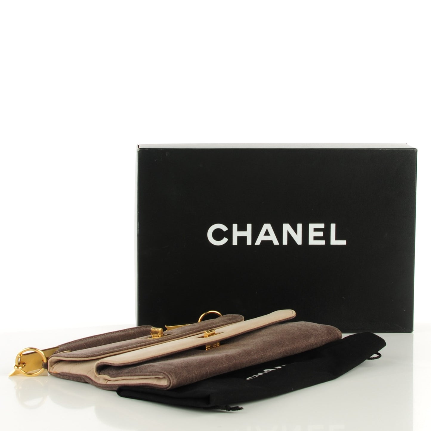 Canvas Mademoiselle Double Flap Clutch Dark Brown
