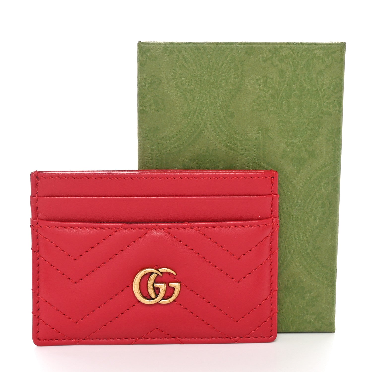 Gucci Calfskin Matelasse GG Marmont Card Holder Hibiscus Red 8 of 8