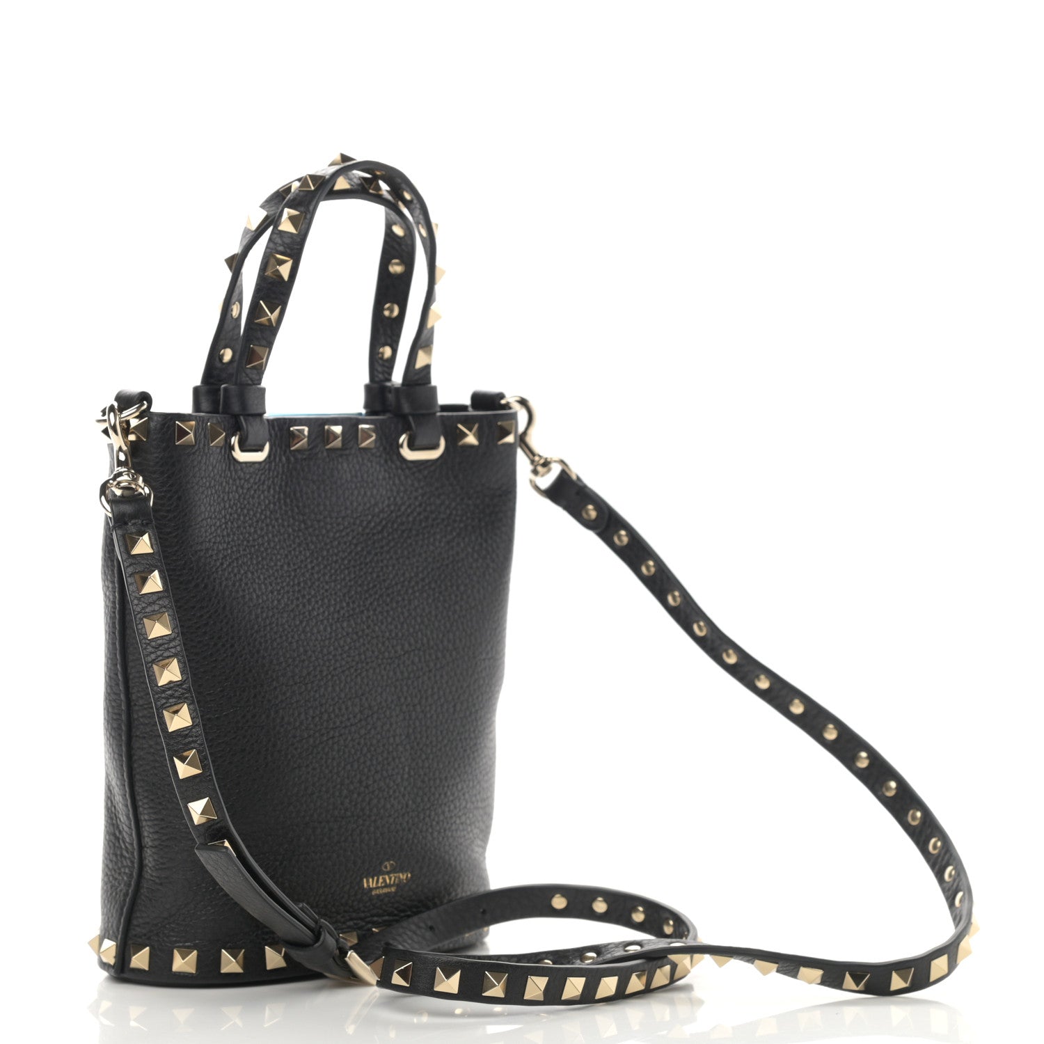 Valentino Garavani Pebbled Calfskin Rockstud Bucket Bag Black 3 of 9