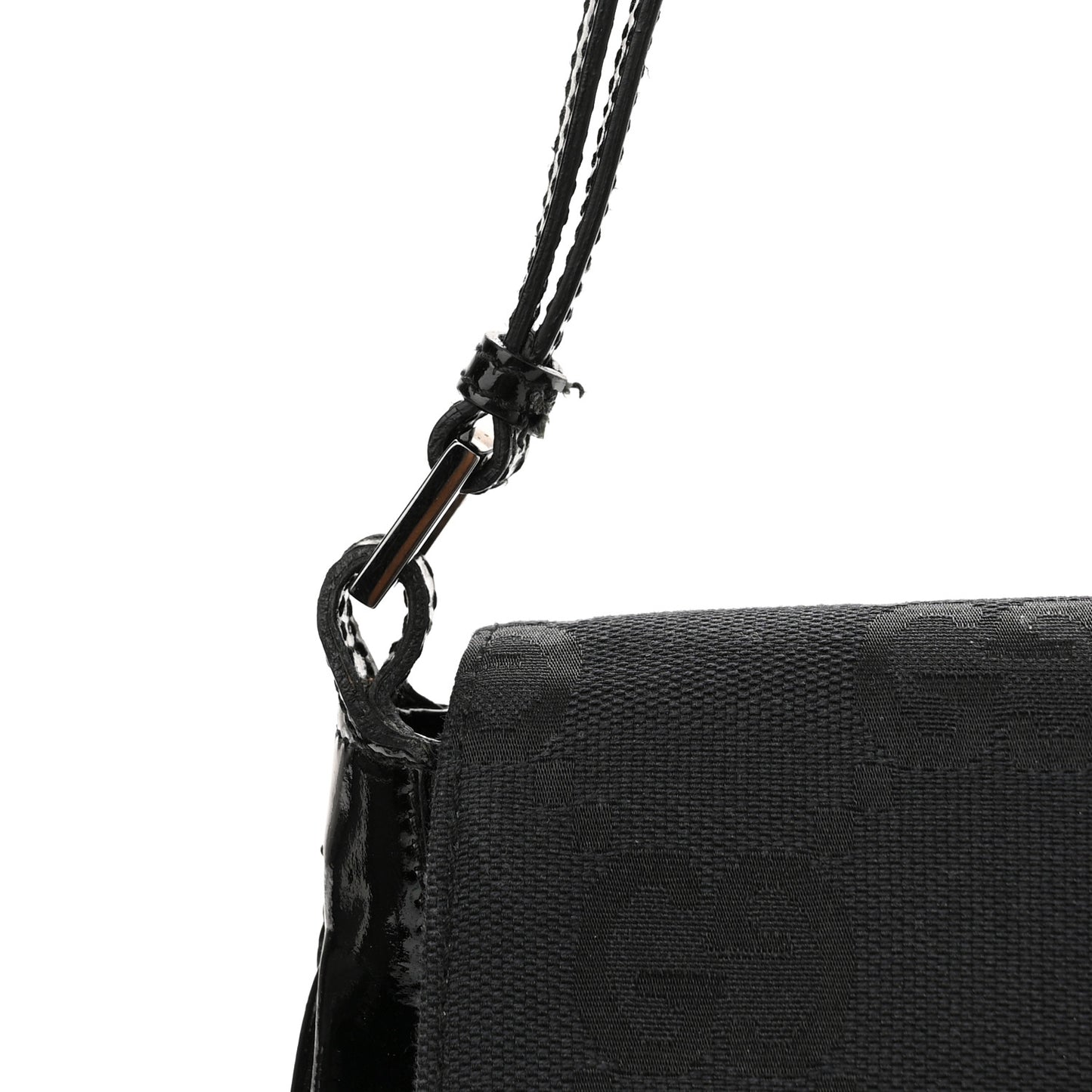 Patent Jumbo Monogram Canvas Shoulder Bag Black