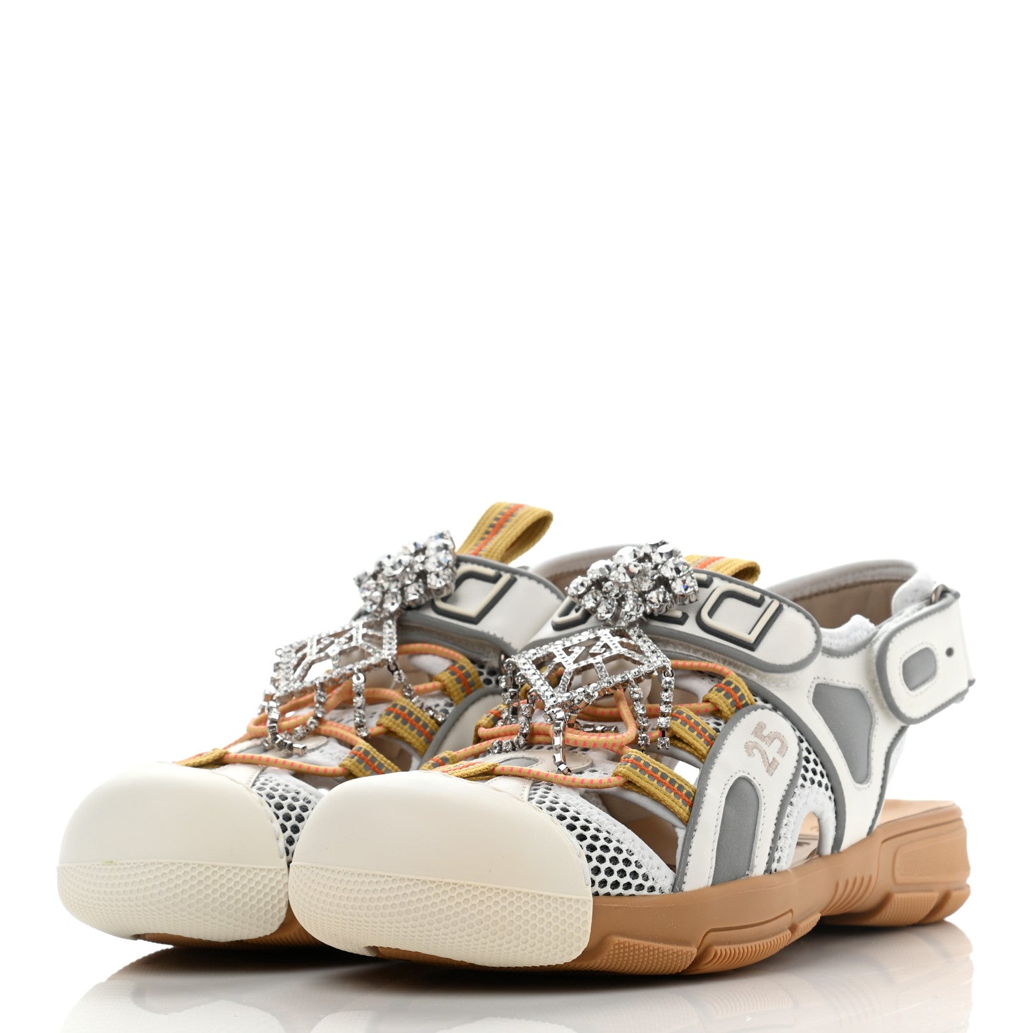 Gucci Mesh Fabric Tinsel Sport Sandals 38 White Silver 3 of 10