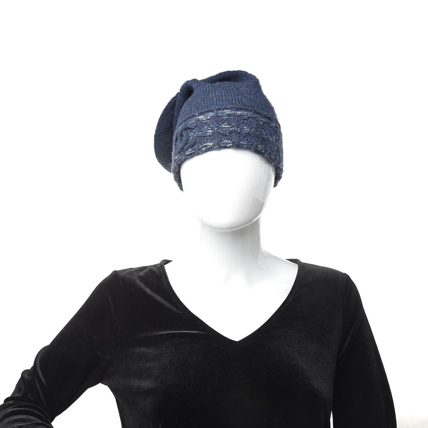 Cashmere Silk CC Beanie Hat Navy