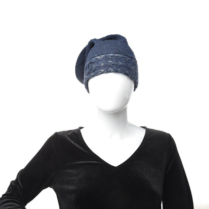 Chanel Cashmere Silk CC Beanie Hat Navy 2 of 4