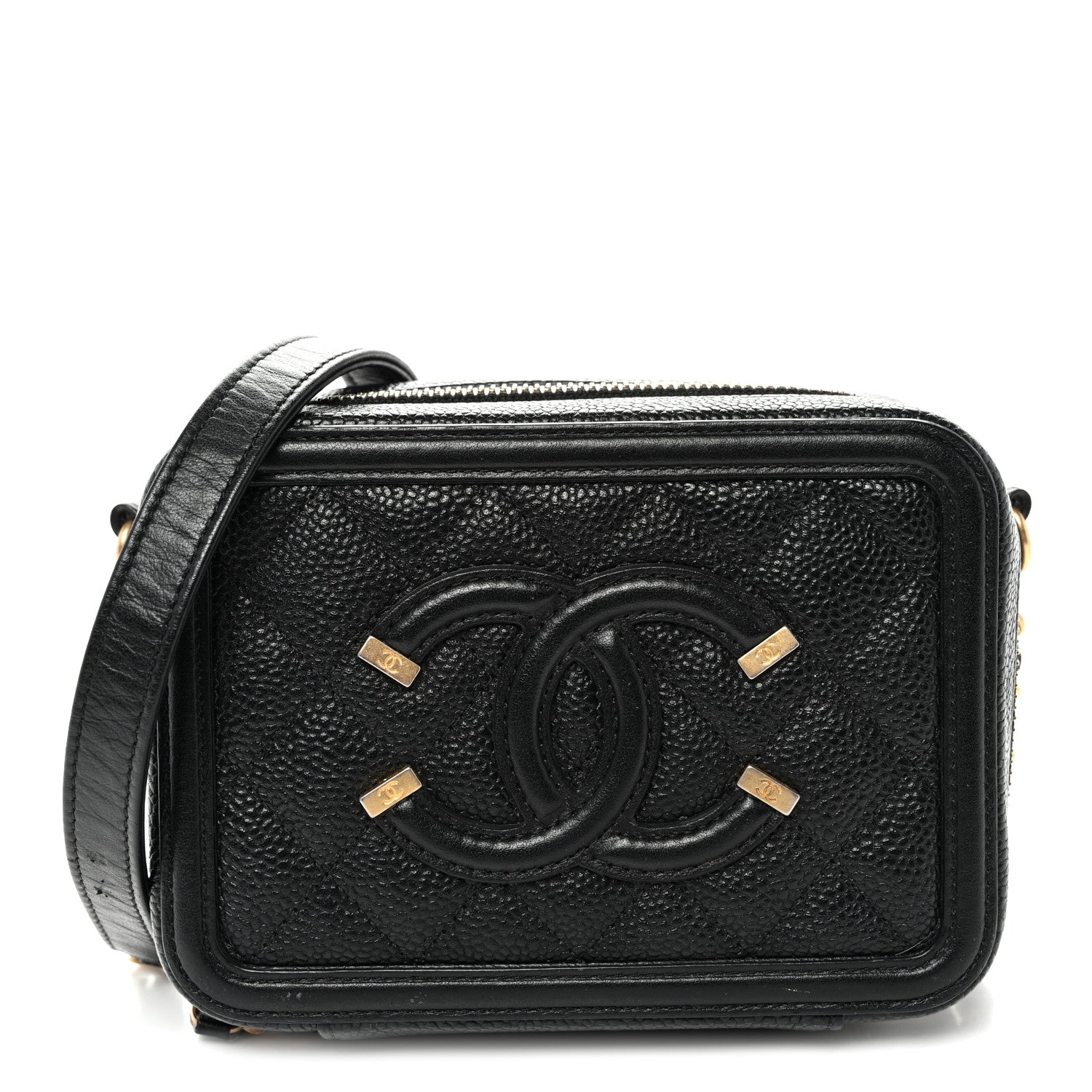 Chanel Caviar Quilted CC Filigree Vanity Clutch With Chain Black 1 of 10