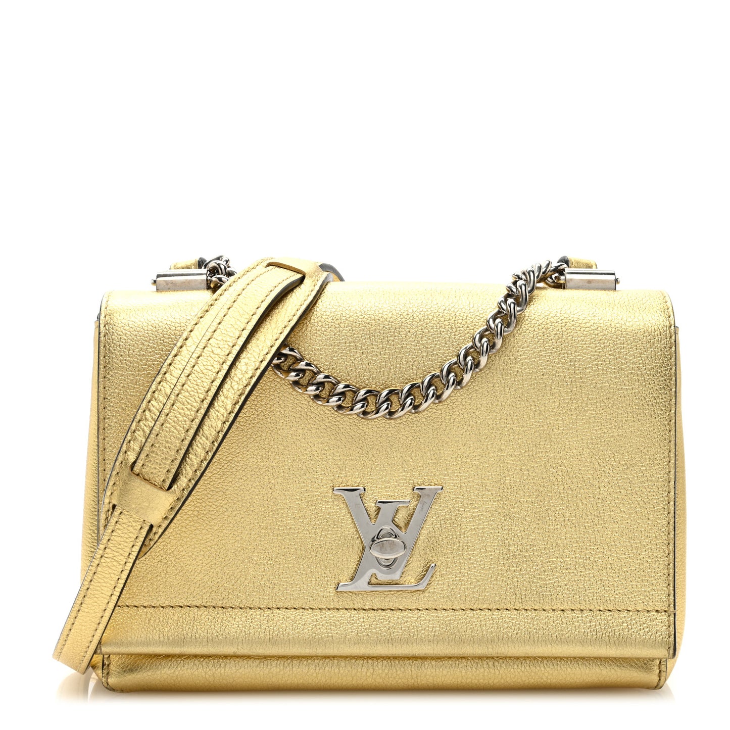 Metallic Calfskin Lockme II Chain Bag BB Gold
