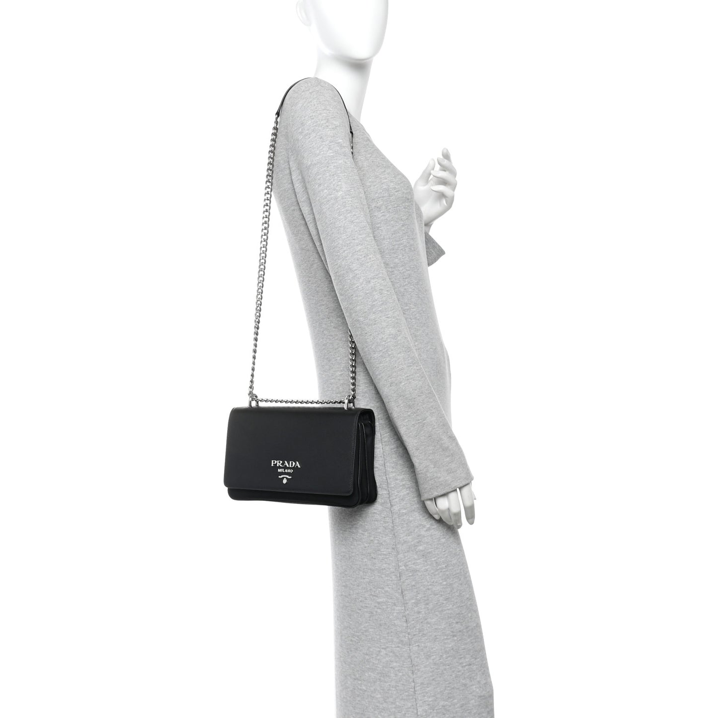 Saffiano Tessuto Nylon Chain Shoulder Bag Black