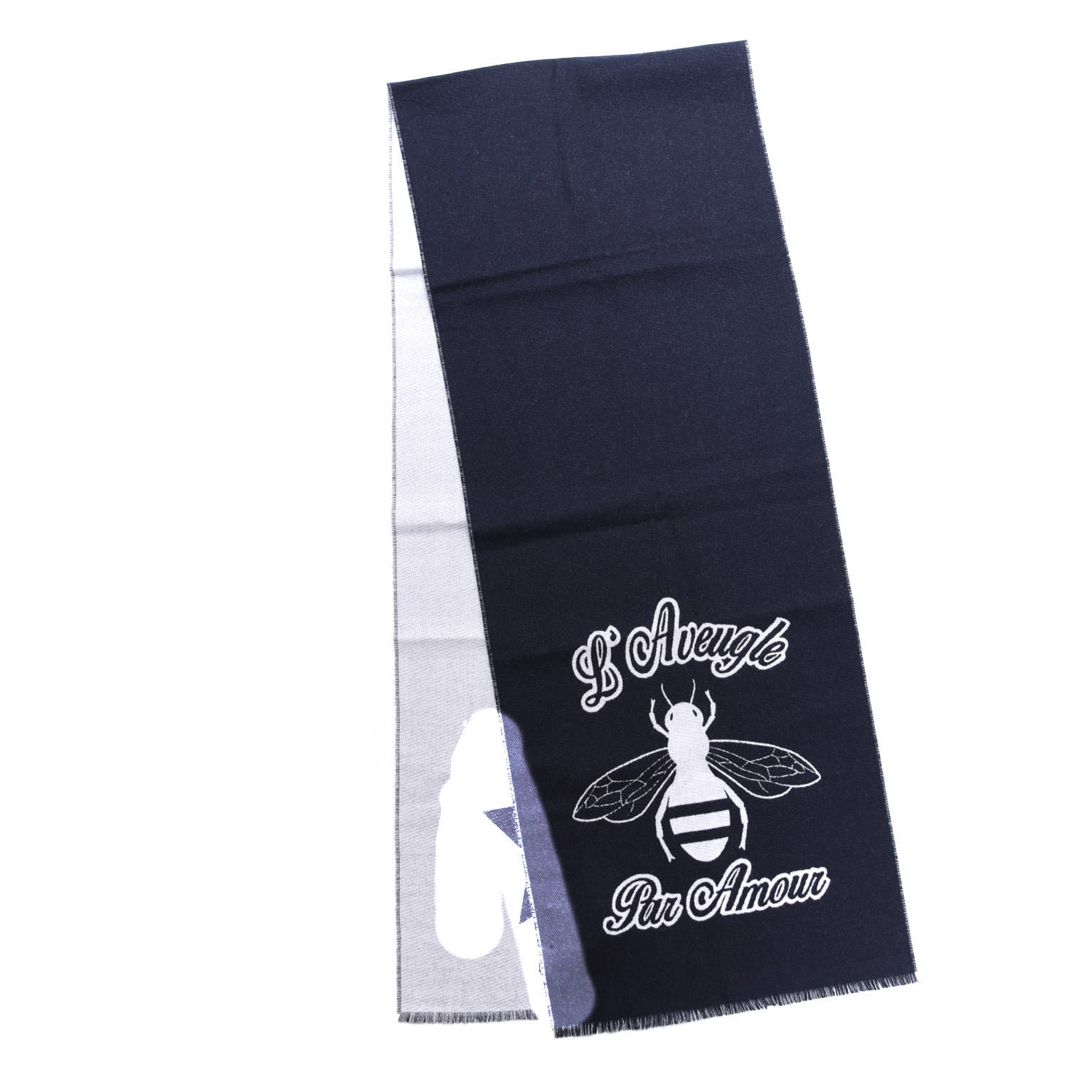 Gucci Wool L'Aveugle Par Amour Scarf Navy White 2 of 4