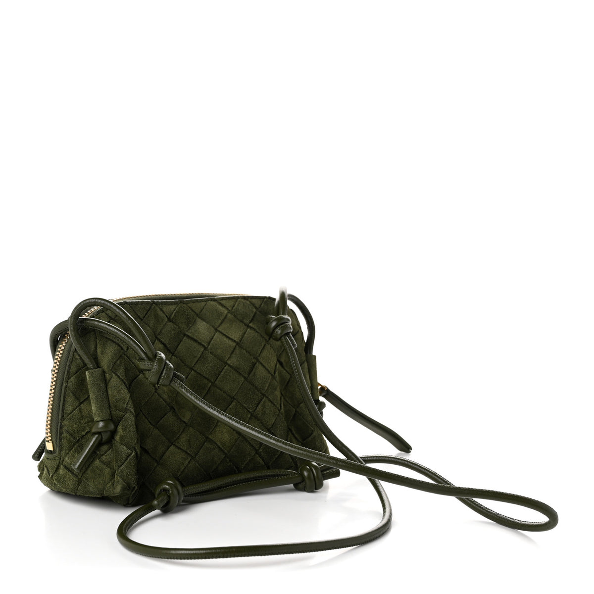 Suede Intrecciato Concert Pouch Green Tweed
