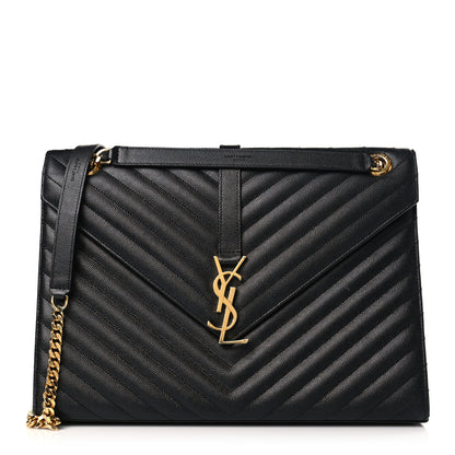 Saint Laurent Grain De Poudre Matelasse Chevron Large Monogram Satchel Black 1 of 10