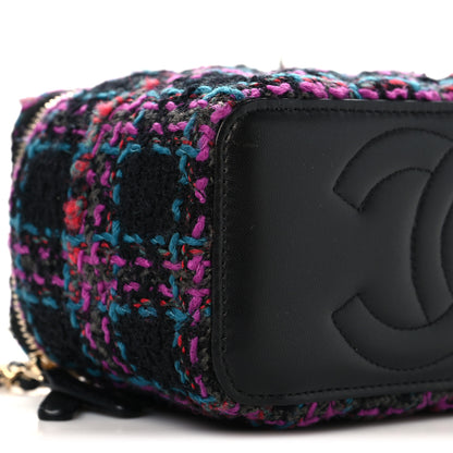 Chanel Tweed Quilted Small Vanity Case With Chain Black Purple Green Red 9 of 11
