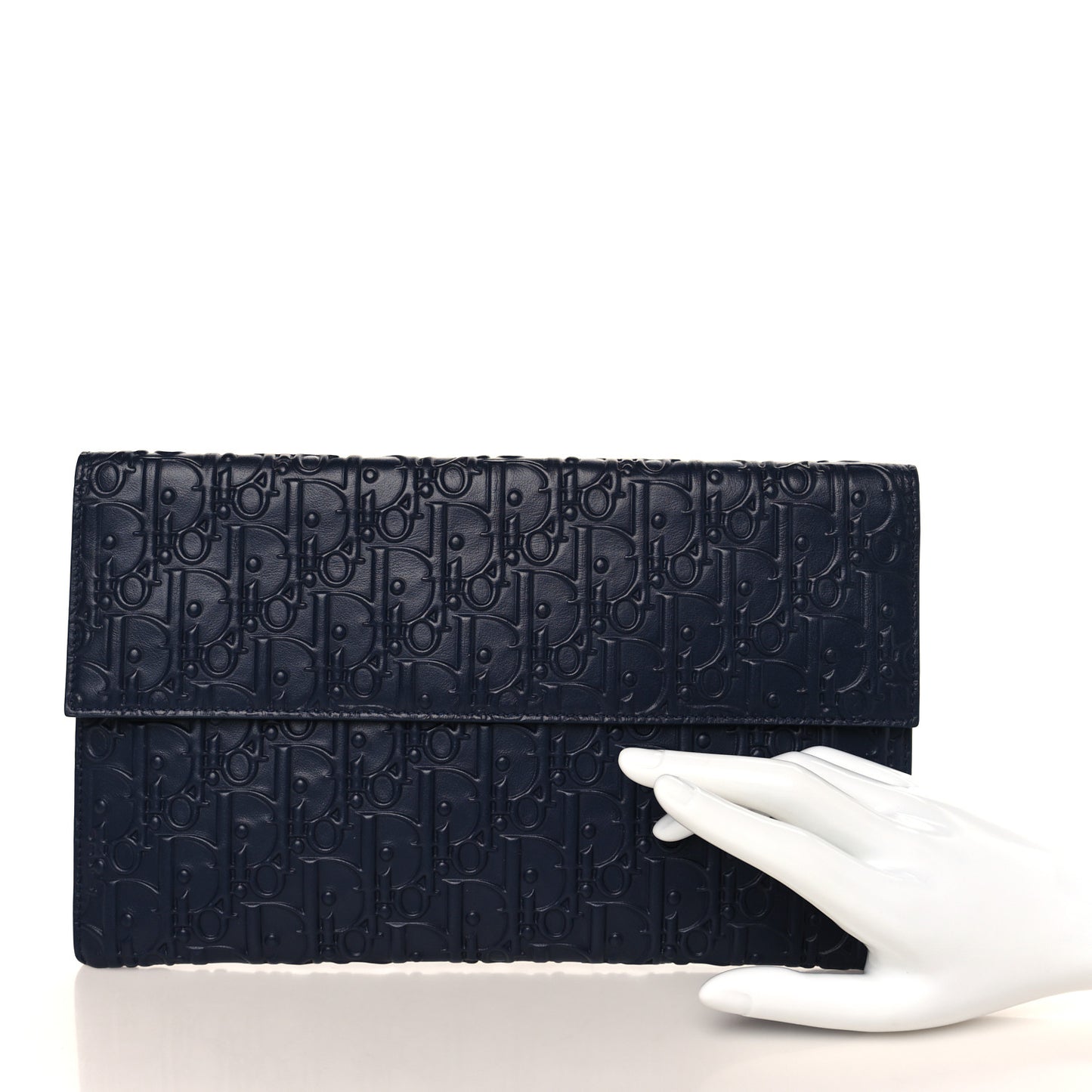Calfskin Embossed Oblique Clutch Navy