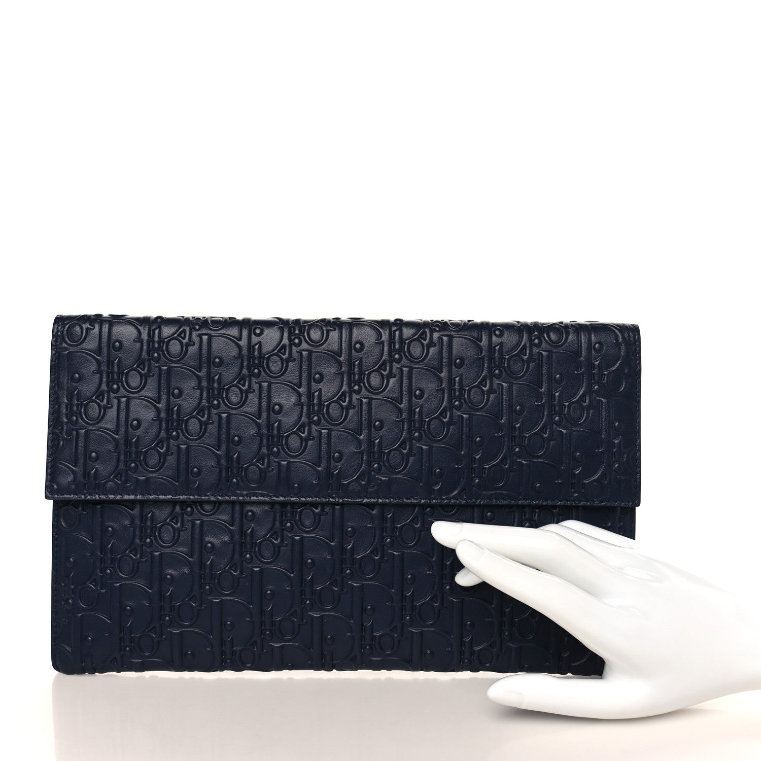 Christian Dior Calfskin Embossed Oblique Clutch Navy 2 of 6