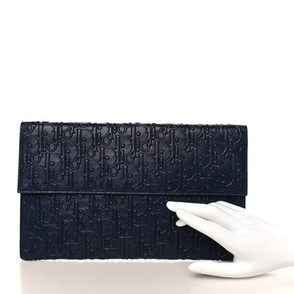 Christian Dior Calfskin Embossed Oblique Clutch Navy 2 of 6