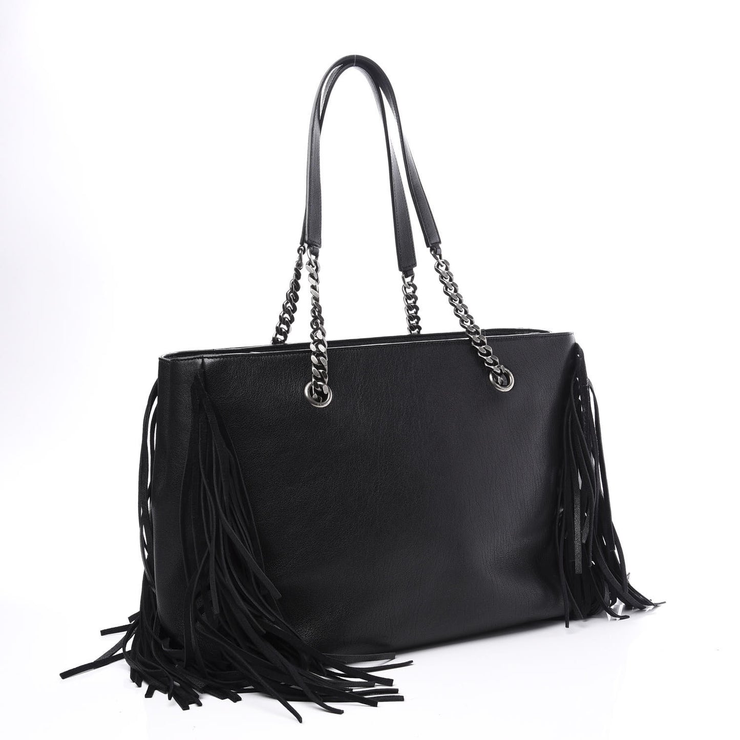 Calfskin Fringe Monogram Shopping Tote Black