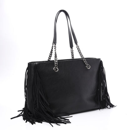 Saint Laurent Calfskin Fringe Monogram Shopping Tote Black 2 of 8