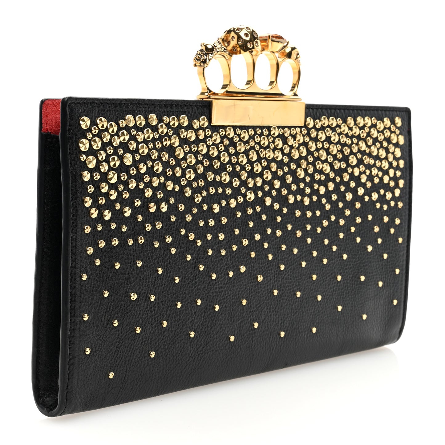 Calfskin Studded Knuckle Flat Clutch Black Gold
