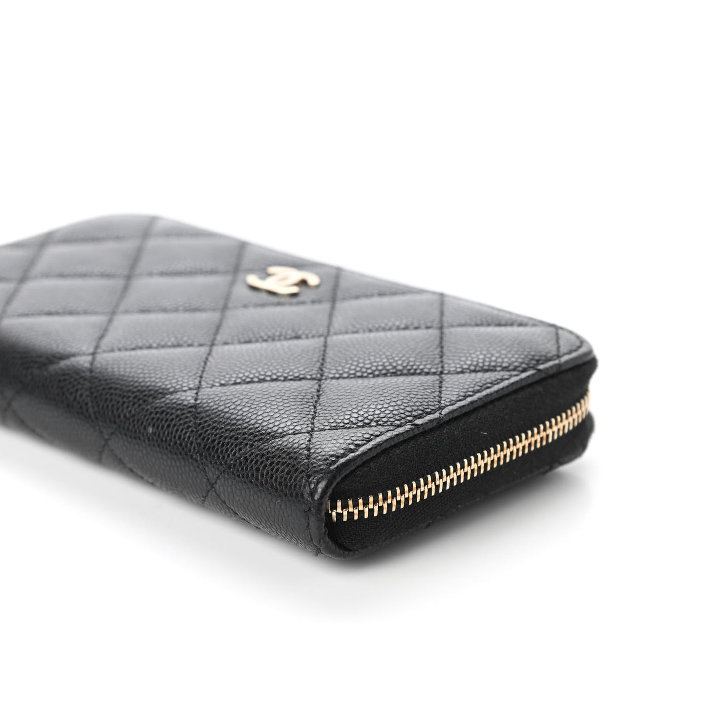 Caviar Quilted Medium Zip Around Wallet Black