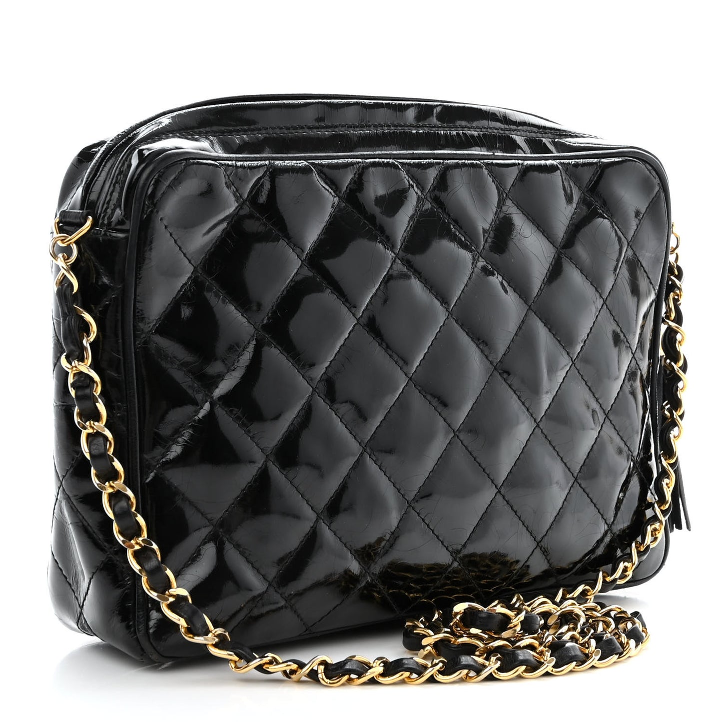 Patent Quilted Tassel Camera Case Black