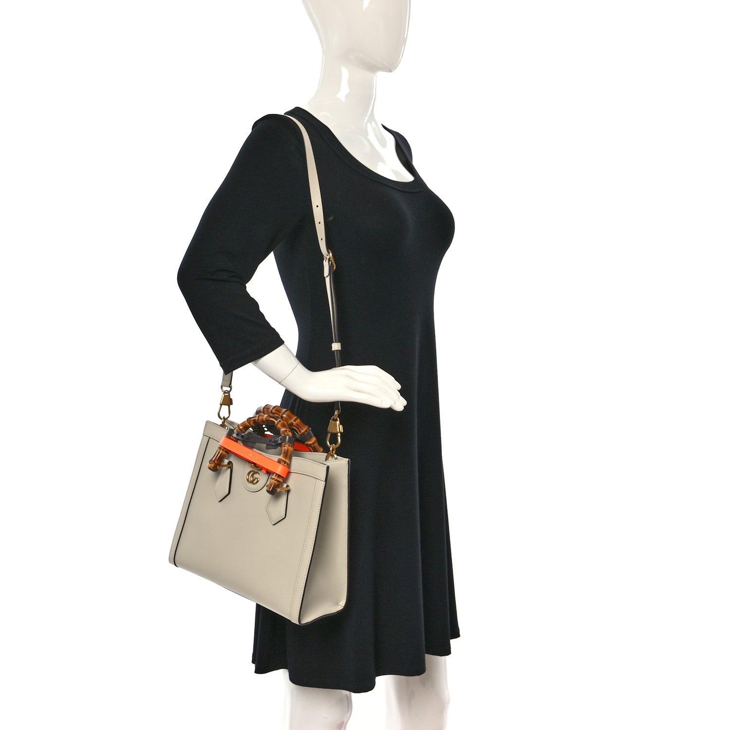 Gucci Wonka Grain Calfskin Small Diana Tote Bag Mystic White Orange Fluo 2 of 10