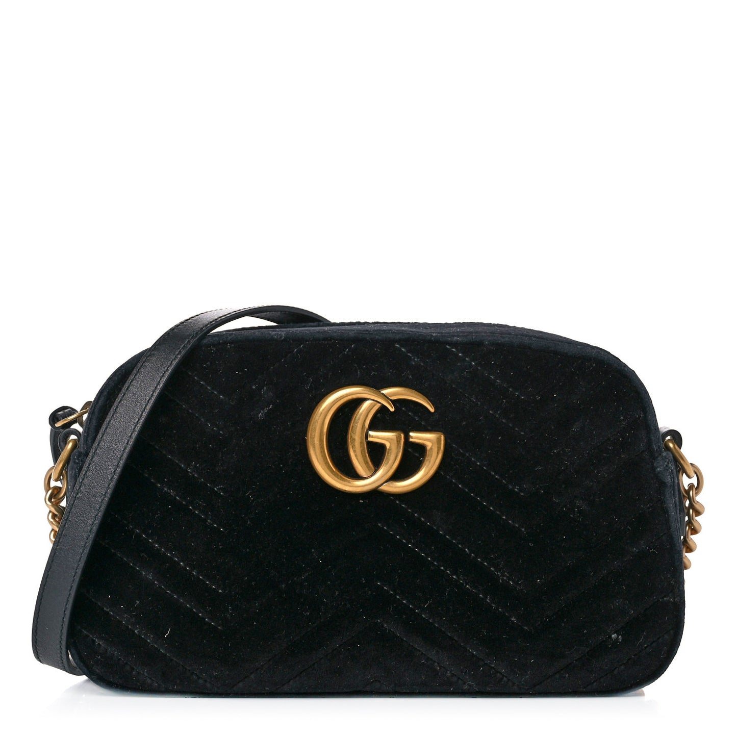 Velvet Matelasse Small GG Marmont Chain Shoulder Bag Black