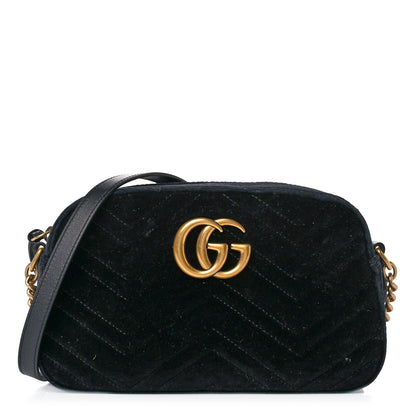 Gucci Velvet Matelasse Small GG Marmont Chain Shoulder Bag Black 1 of 24