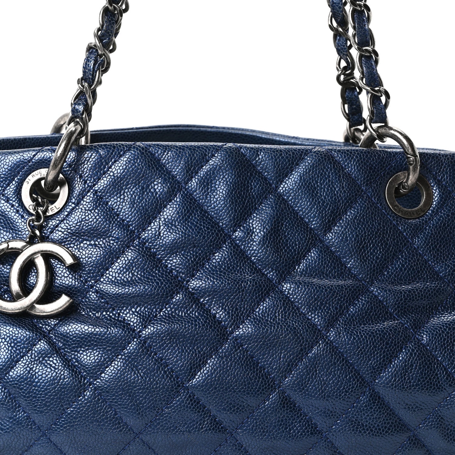 Chanel Iridescent Caviar Quilted Chic Shopping Tote Blue 8 of 10