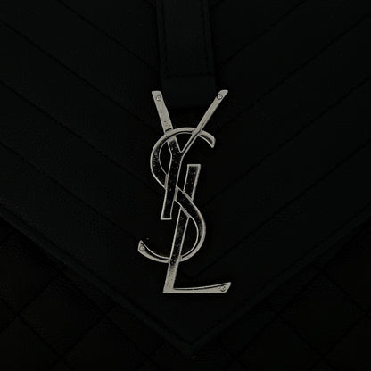 Saint Laurent Grain De Poudre Textured Mixed Matelasse Triquilt Medium Monogram Satchel Black 12 of 13