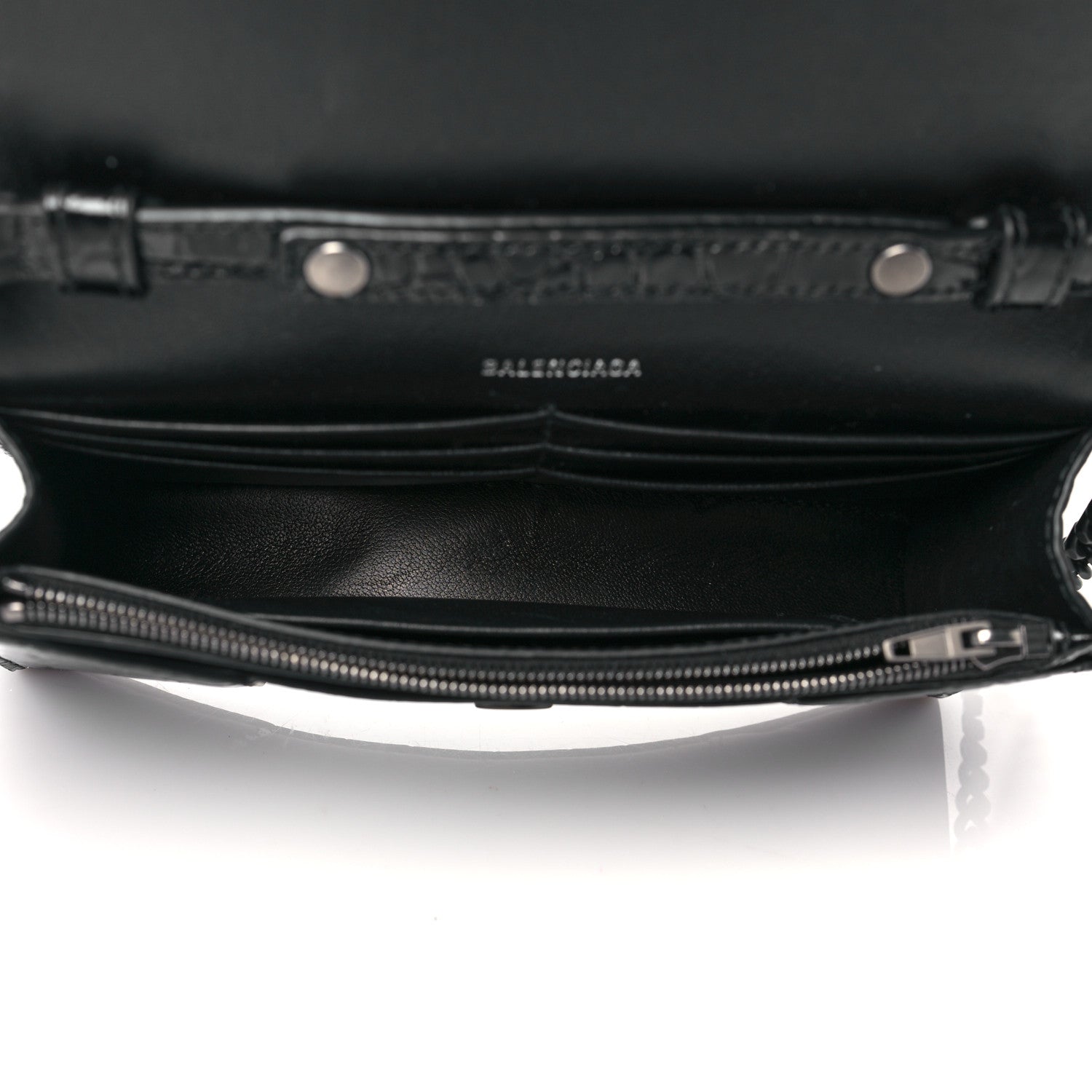 Balenciaga Shiny Calfskin Monochrome Crocodile Embossed Hourglass Chain Bag Black 5 of 9