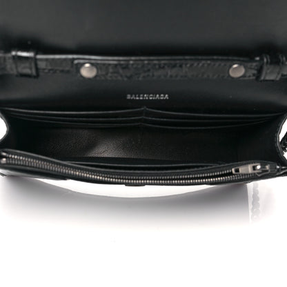 Balenciaga Shiny Calfskin Monochrome Crocodile Embossed Hourglass Chain Bag Black 5 of 9
