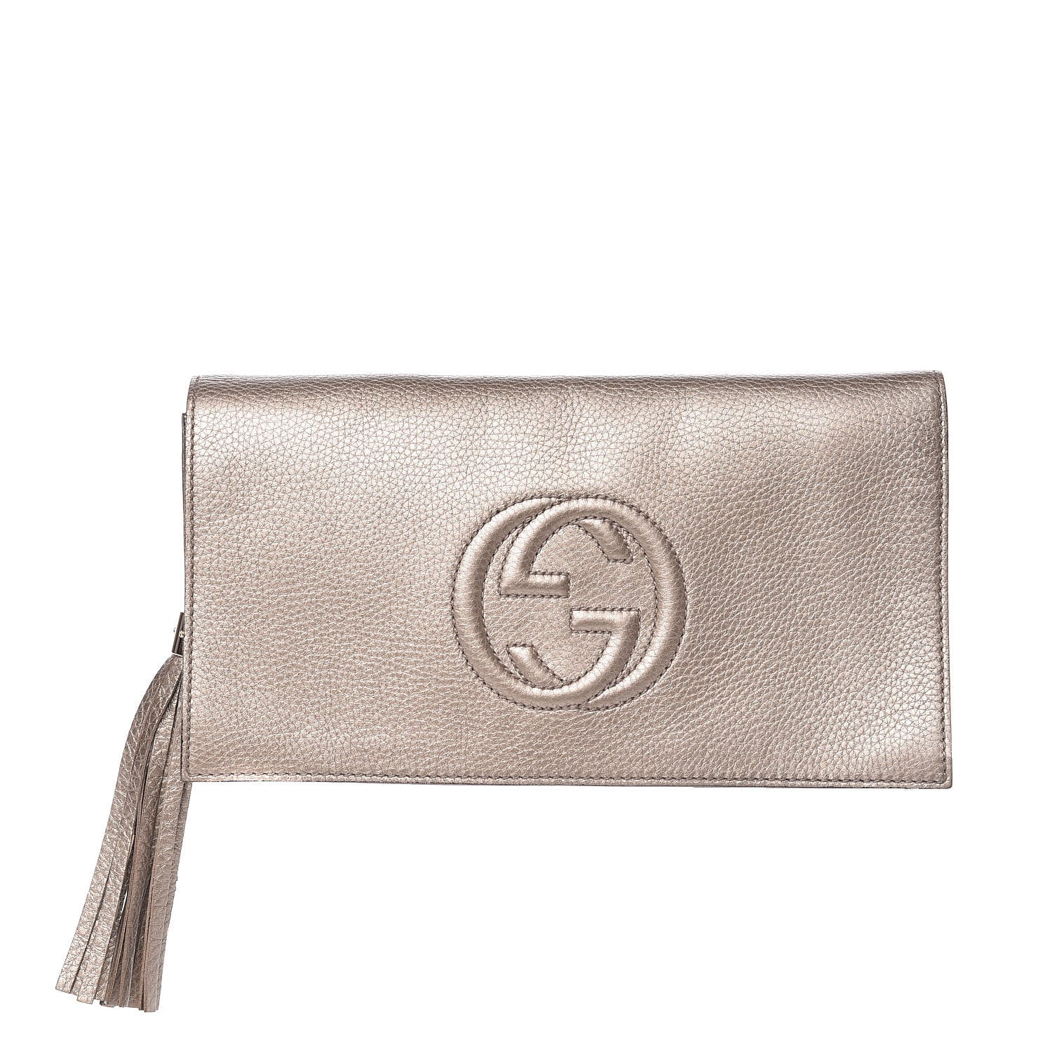 Gucci Metallic Pebbled Calfskin Medium Soho Clutch Golden Beige 1 of 17